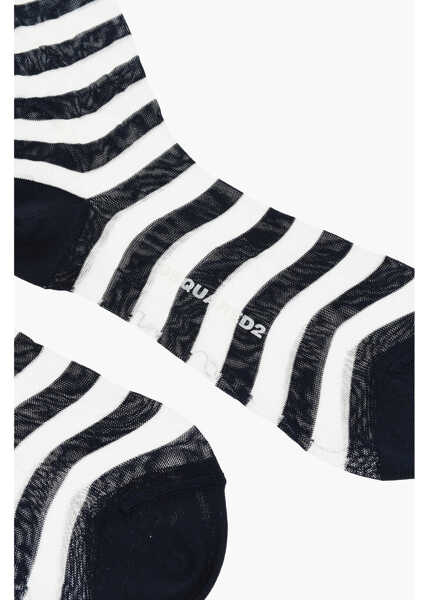 Sosete DSQUARED2 Striped Two-Tone Long Socks White Femei (BM 18497710) 2