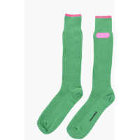 Sosete Ribbed Wool Blend Long Socks With Embossed Logo Barbati