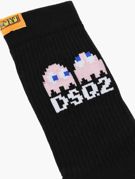 Sosete DSQUARED2 Cotton And Nylon Pac-Man Long Socks With Ribbed Detail Black Barbati (BM 18497890) 2