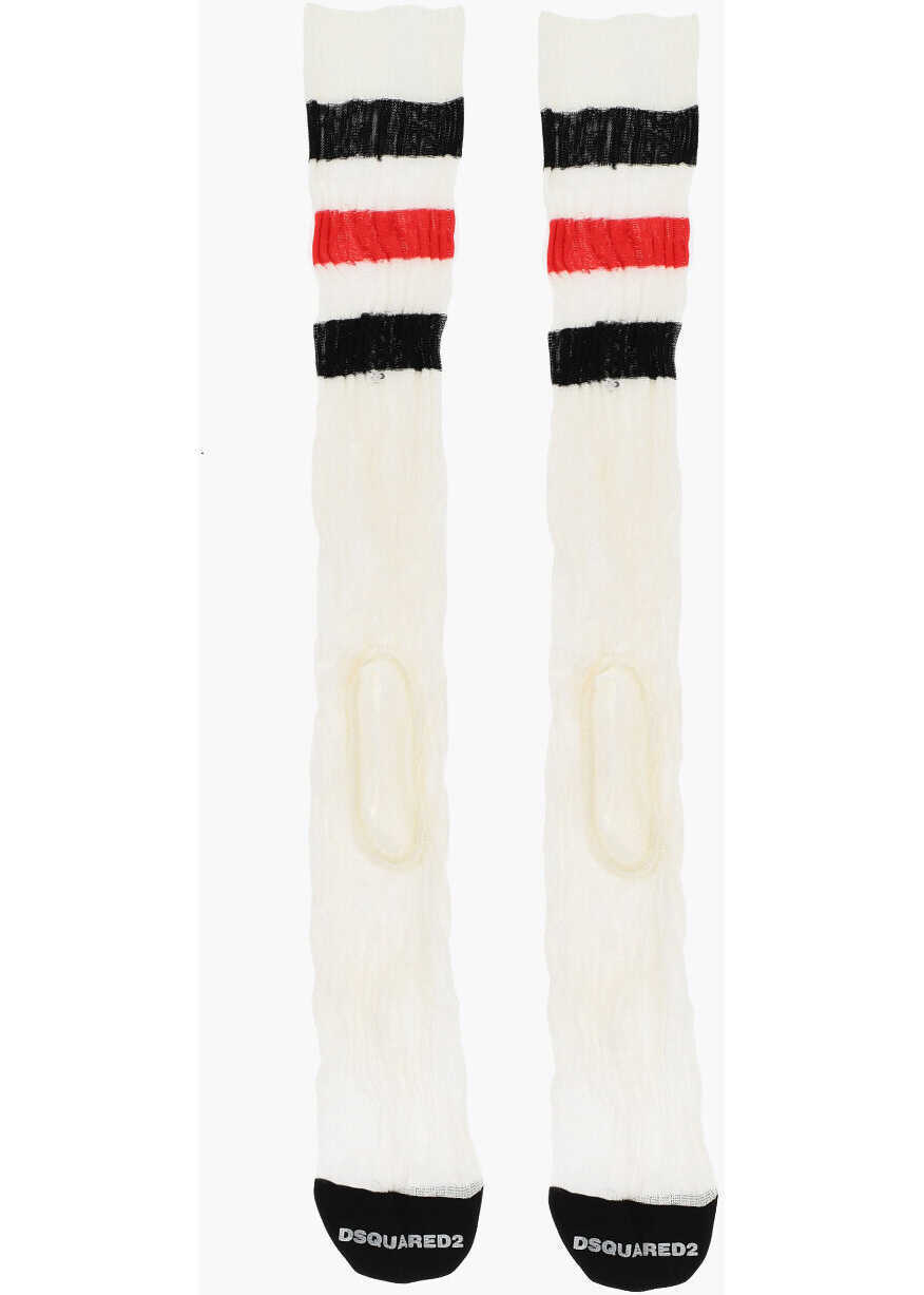 Sosete DSQUARED2 Ribbed Tricolor Long Socks White Femei (BM 18498001) 2