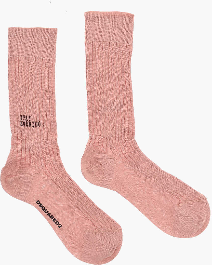 Sosete DSQUARED2 Solid Color Ribbed Long Socks Pink Barbati (BM 18498010) 3