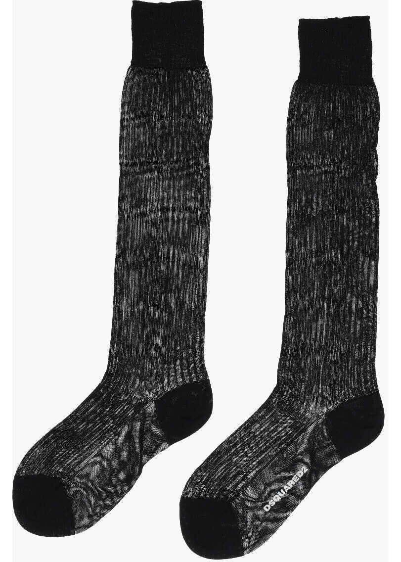 Sosete DSQUARED2 Ribbed Cotton And Nylon Stretch Long Socks Black Barbati (BM 18498016) 3