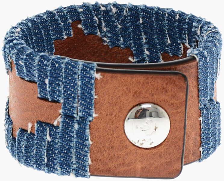 Bratari DSQUARED2 Denim And Leather Bracelet With Button Closure Blue Femei (BM 18498037) 2