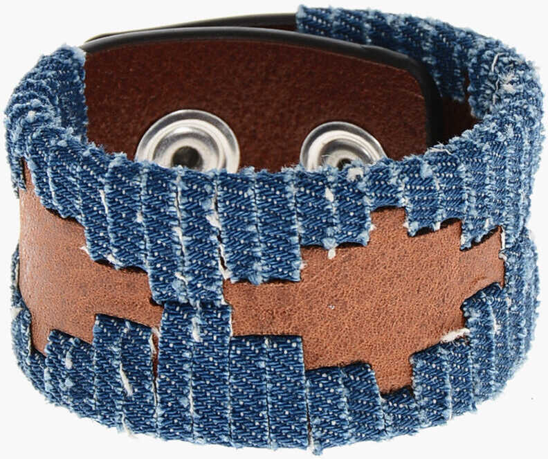 Bratari DSQUARED2 Denim And Leather Bracelet With Button Closure Blue Femei (BM 18498037) 1
