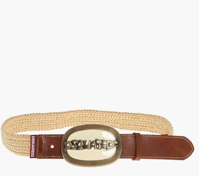 Curele DSQUARED2 Rafia Belt With Enameled Buckle 40Mm Beige Femei (BM 18498061) 3