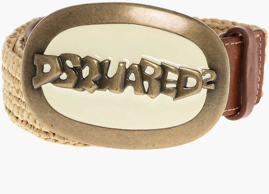 Curele DSQUARED2 Rafia Belt With Enameled Buckle 40Mm Beige Femei (BM 18498061) 1