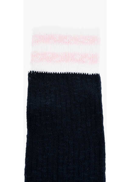 Sosete DSQUARED2 Solid Color Long Socks With Contrasting Embroidery Blue Barbati (BM 18498076) 2