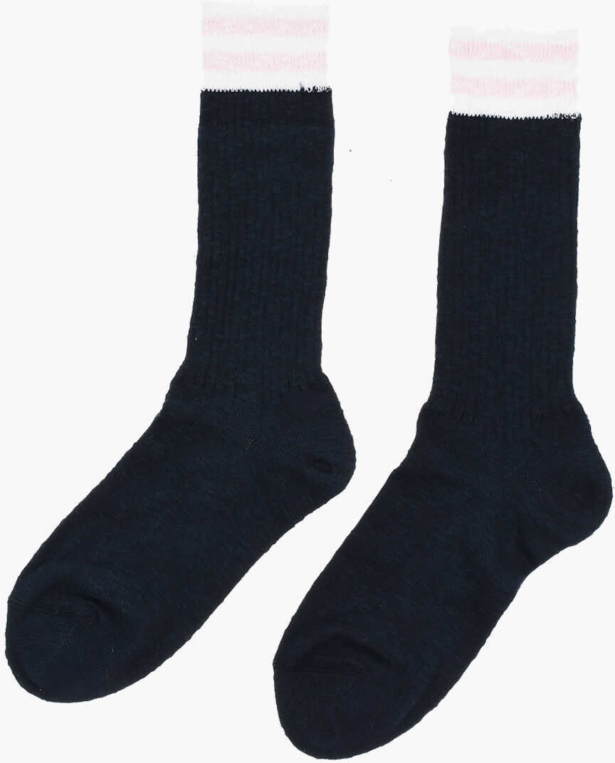 Sosete DSQUARED2 Solid Color Long Socks With Contrasting Embroidery Blue Barbati (BM 18498076) 3