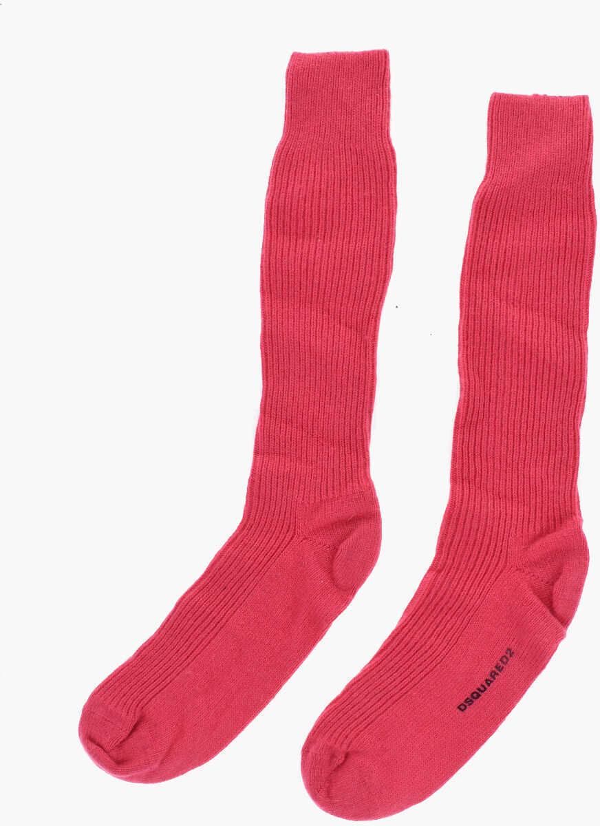 Sosete DSQUARED2 Wool Blend Long Socks With Embossed Embroidery Pink Barbati (BM 18498079) 3