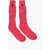 DSQUARED2 Wool Blend Long Socks With Embossed Embroidery Pink