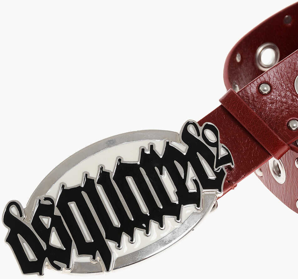 Curele DSQUARED2 Studded Leather Goth Belt With Enameled Maxi Buckle 40Mm Red Femei (BM 18498199) 2
