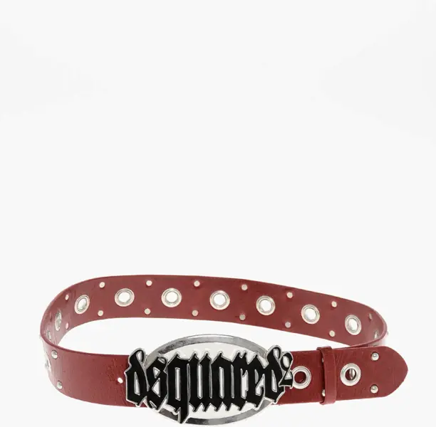 Curele DSQUARED2 Studded Leather Goth Belt With Enameled Maxi Buckle 40Mm Red Femei (BM 18498199) 3