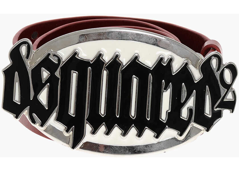 Curele DSQUARED2 Studded Leather Goth Belt With Enameled Maxi Buckle 40Mm Red Femei (BM 18498199) 1