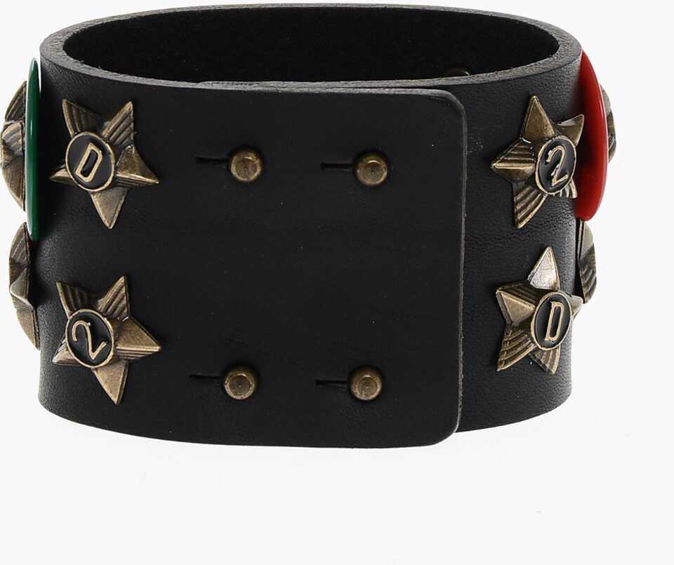 Bratari DSQUARED2 Oversized Leather Boy Scout Bracelet Embellished With Brooch Black Femei (BM 18498271) 2