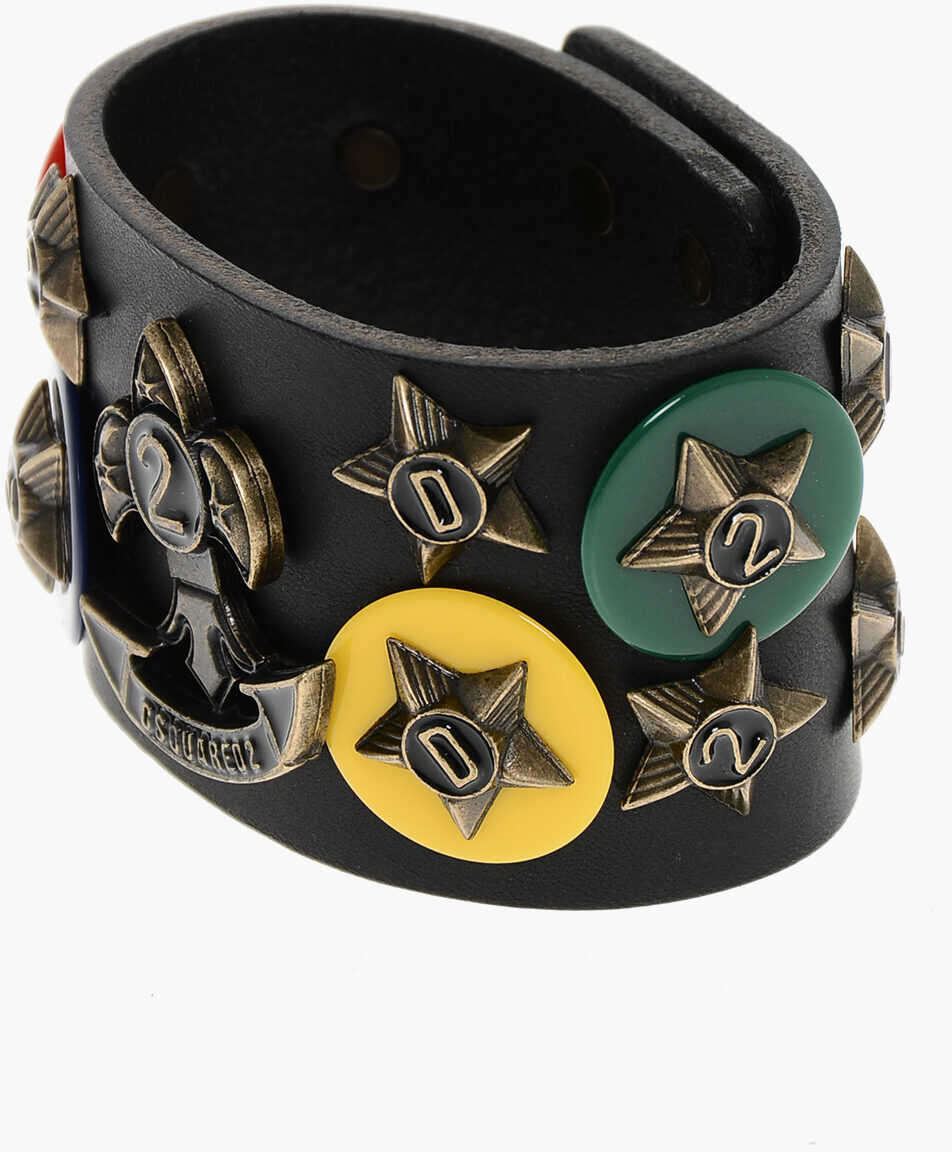 Bratari DSQUARED2 Oversized Leather Boy Scout Bracelet Embellished With Brooch Black Femei (BM 18498271) 3