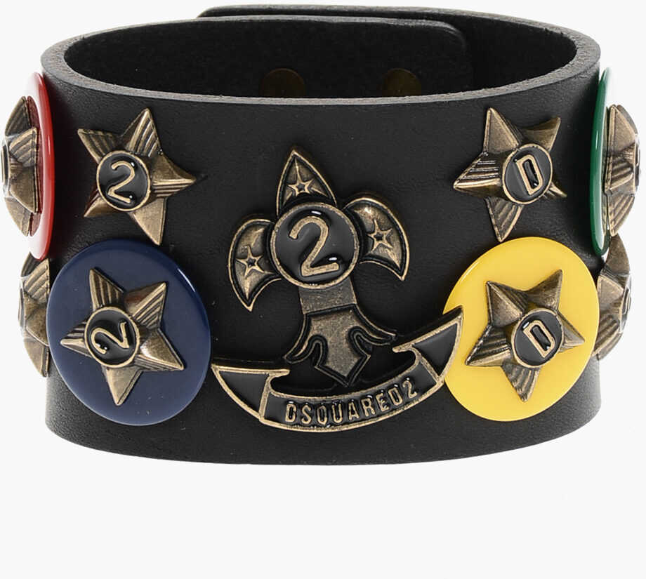 Bratari DSQUARED2 Oversized Leather Boy Scout Bracelet Embellished With Brooch Black Femei (BM 18498271) 1