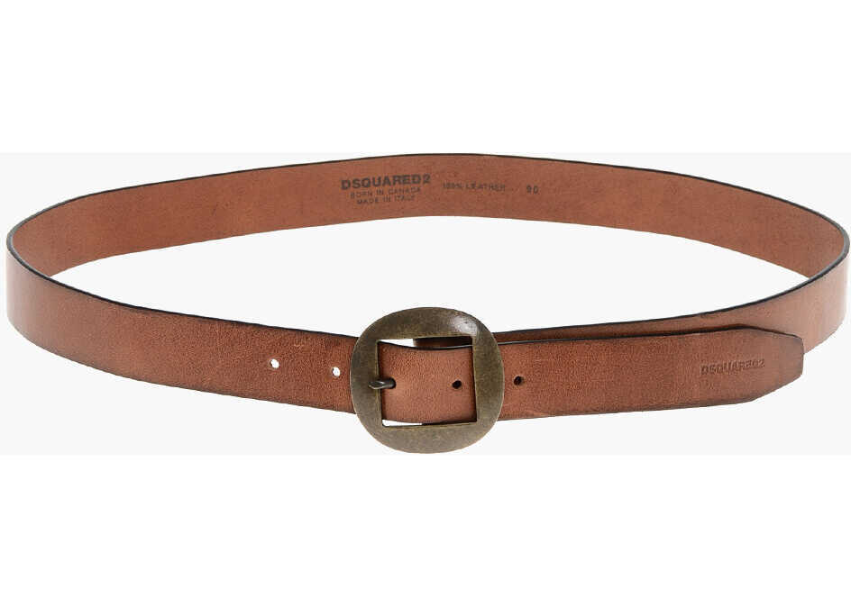 Curele DSQUARED2 Leather Belt With Brass Buckle 30Mm Brown Barbati (BM 18498277) 3
