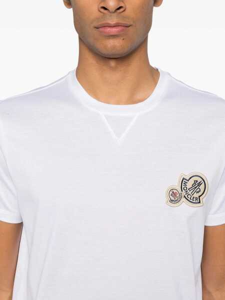Tricouri Moncler T-Shirt With Double Logo Patches WHITE Barbati (BM 18498852) 4