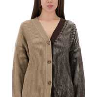 Pulovere Dama - Cardigane MOSCHINO JEANS Cardigan With Inlay Logo BROWN Femei (BM 18504496) - B-mall.ro