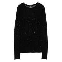 Tricouri Black Rhinestoned Long-Sleeve T-Shirt With Crewneck In Wool Stretch Woman Femei