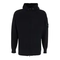 Cardigane Black Cardigan With Drawstring Hood And Logo Plaque On The Sleeve In Wool Blend Man Barbati