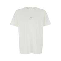 Tricouri White Crewneck T-Shirt With Logo Lettering On The Front In Cotton Man Barbati