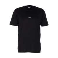 Tricouri Black Crewneck T-Shirt With Logo Lettering On The Front In Cotton Man Barbati