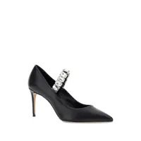 Pantofi cu toc Dama - Pantofi cu toc Casadei Black Pumps With Crystal Embellished Strap And High Stiletto Heel In Leather Woman Black Femei (BM 18506118) - B-mall.ro
