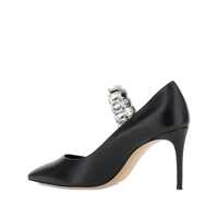 Pantofi cu toc Black Pumps With Crystal Embellished Strap And High Stiletto Heel In Leather Woman Femei