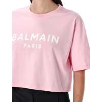 Imbracaminte Balmain Dama - Tricouri Balmain Balmain Printed Logo Cropped T-Shirt PINK WHITE Femei (BM 18506823) - B-mall.ro