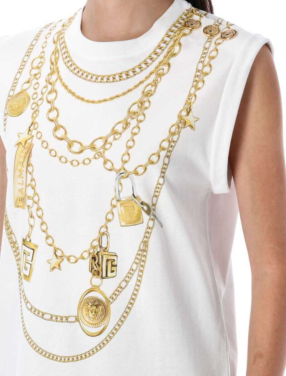 Topuri Balmain Balmain Trompe-Lil Collier Print Vest Top Gold Femei (BM 18506862) 3