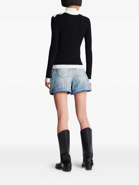 Cardigane Balmain Balmain Two-Tone Openwork And Ribbed Knit Cardigan NOIR/BLANC Femei (BM 18506871) 4