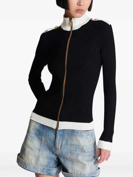 Cardigane Balmain Balmain Two-Tone Openwork And Ribbed Knit Cardigan NOIR/BLANC Femei (BM 18506871) 5
