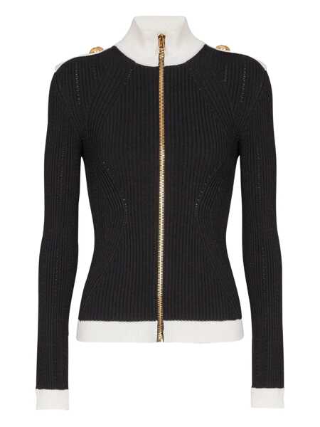 Cardigane Balmain Balmain Two-Tone Openwork And Ribbed Knit Cardigan NOIR/BLANC Femei (BM 18506871) 1