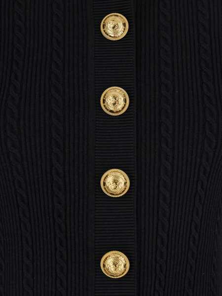 Cardigane Balmain Balmain Ribbed And Cable-Knit Cardigan Black Femei (BM 18506874) 3