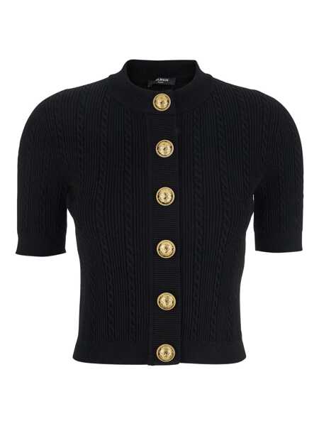 Cardigane Balmain Balmain Ribbed And Cable-Knit Cardigan Black Femei (BM 18506874) 1