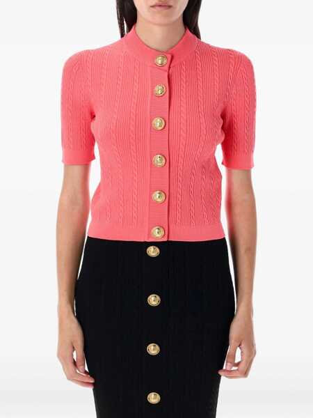 Cardigane Balmain Balmain Ribbed And Cable-Knit Cardigan ROSE FONC Femei (BM 18506877) 1