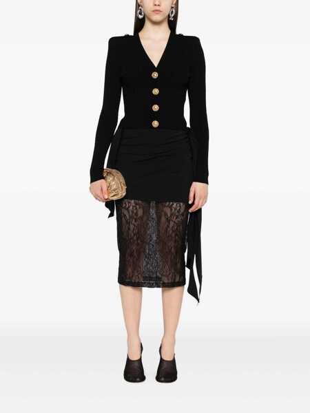 Cardigane Balmain Balmain Long Sleeves Ribbed And Cable-Knit Cardigan Black Femei (BM 18506883) 2