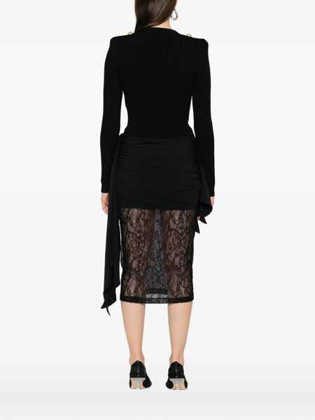 Cardigane Balmain Balmain Long Sleeves Ribbed And Cable-Knit Cardigan Black Femei (BM 18506883) 4