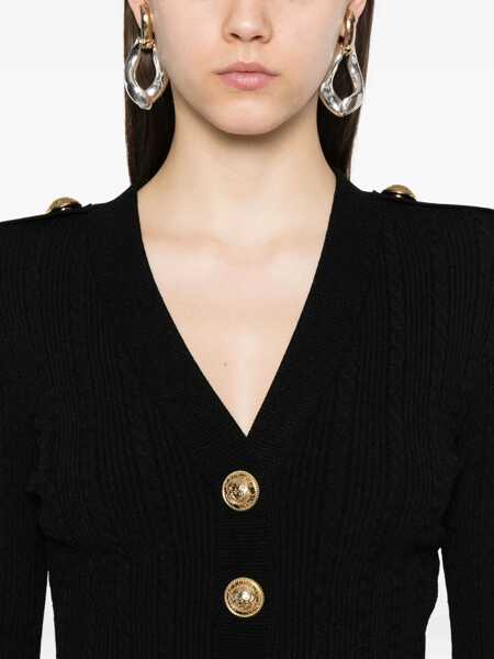 Cardigane Balmain Balmain Long Sleeves Ribbed And Cable-Knit Cardigan Black Femei (BM 18506883) 5