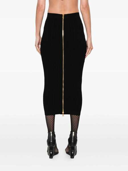 Fuste Balmain Balmain Ribbed And Cable-Knit Midi Skirt Black Femei (BM 18506892) 4