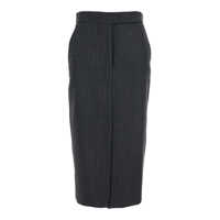 Fuste Grey Skirt With Front And Rear Slit And All-Over Striped Motif In Wool Blend Woman Femei