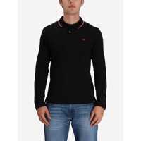 Tricouri Polo Emporio Armani pentru Barbati - Tricouri Polo Emporio Armani Black Long Sleeve Polo Shirt With Logo Embroidery In Stretch Cotton Man Black Barbati (BM 18508578) - B-mall.ro