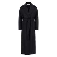 Paltoane Black Belted Coat With Wide Notched Revers In Wool Woman Femei