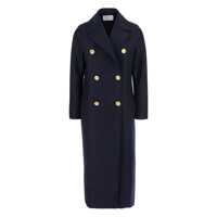 Paltoane Blue Double-Breasted Coat With Wide Notched Revers In Wool Woman Femei