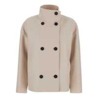 Paltoane Beige Short Coat With High Neck And Dropped Shoulders In Wool Woman Femei
