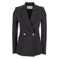 Sacouri Blue Double-Breasted Jacket With Notched Revers In Wool Blend Stretch Woman Femei
