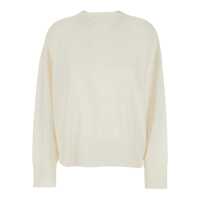 Pulovere White Crewneck Sweater With Ribbed Trims In Cashmere Woman Femei