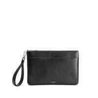 Genti Black Clutch With Removable Wrist Strap And Logo Lettering On The Front In Leather Man Barbati