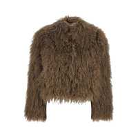 Geci Green Cropped Fur Jacket With Concealed Front Closure In Shearling Fur Woman Femei